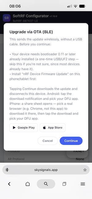 OTA prerequisites window