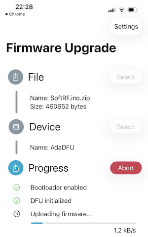 DFU app uploading firmware to AdaDFU